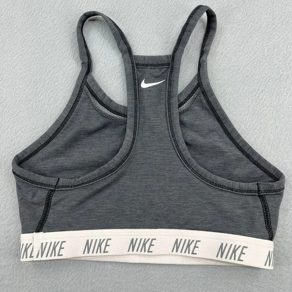 Nike Womens Racerback Sports‎ Bra Heather Charcoal Grey Logo Band Small